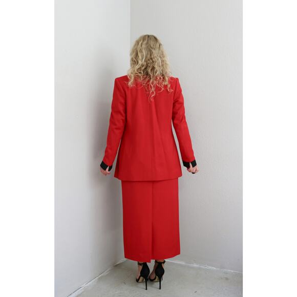 1980's Vintage Custom Tailored Red Skirt & Blazer Korean Suit Set Womens SM 4 6 - Picture 6 of 10